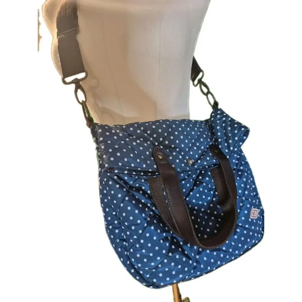 ROOTOTE Quilt 2-Way Bag Crossbody Shoulder Polka Dots Blue And White